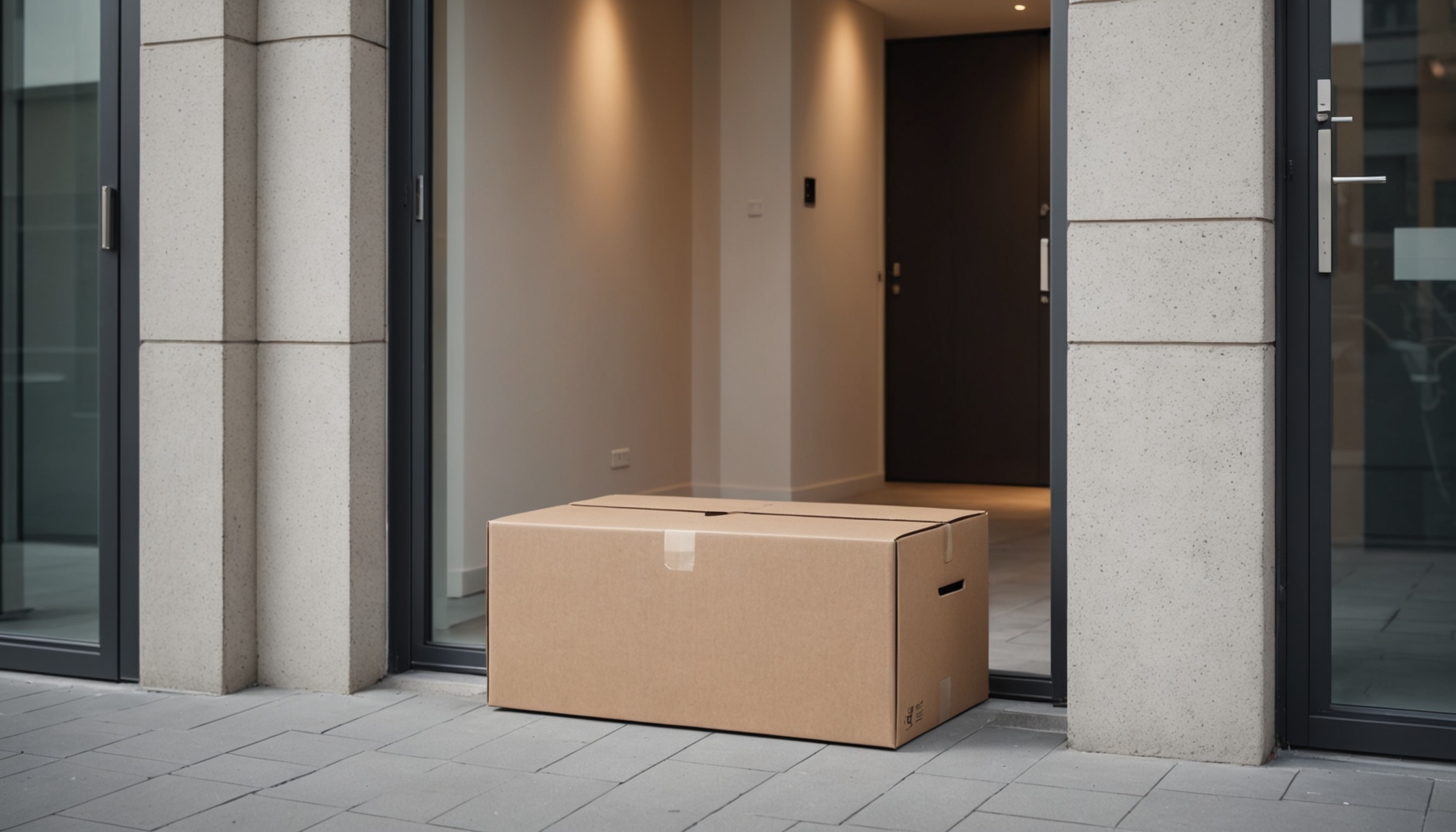 Caixa de entrega discreta e neutra na porta de apartamento em Salvador